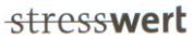 Durchgestrichenes Wort „Stress“, gefolgt von „wert“ in schwarzer Schrift.