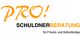 Logo mit Schriftzug: "PRO! SCHULDNERBERATUNG für Private und Selbständige" in Schwarz und Orange.