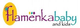 Logo de "Flamënkababy and kids" en letras coloridas sobre fondo blanco.