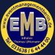 Logo von EMB Eventmanagement Berlin mit Kontaktinformationen und Inhabername.