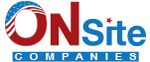 Logo of On Site Companies with red and blue text and a patriotic theme.