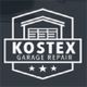 Logo of Kostex Garage Repair featuring a garage icon and three stars.