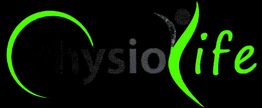 Logo mit dem Text "Physiolife" in Schwarz und Grün auf schwarzem Hintergrund.