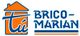 Logo de Brico-Marian con una casa naranja y azul y texto decorativo.