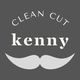 "Logo with text 'Clean Cut Kenny' and a stylized mustache on a gray background."