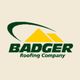 Logo of Badger Roofing Company with green text and a yellow roof design.