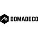 Schwarzes DOMADECO-Logo mit einem stilisierten Hausdach in einem sechseckigen Symbol.