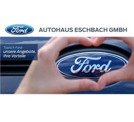 Zwei Hände formen ein Herz vor einem Ford-Logo, Autohaus Eschbach GmbH-Label oben.