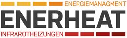 Schriftzug "ENERHEAT" mit den Worten "Energiemanagment Infrarotheizungen" oben und unten.