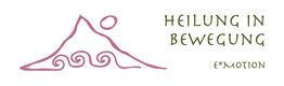 Abstrakte rosa Figur, daneben Text: "HEILUNG IN BEWEGUNG - E*MOTION".
