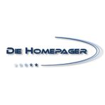 Logo mit dem Text "Die Homepager" und drei Sternen, umrahmt von einem blauen Bogen.