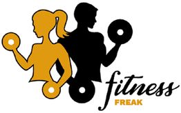 Silhouettes of a man and woman lifting weights with "Fitness Freak" text.