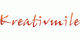 Textgrafik mit dem Schriftzug "Kreativmila" in roter, künstlerischer Schrift auf weißem Hintergrund.