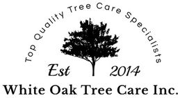 Logo of White Oak Tree Care Inc. established in 2014, featuring a silhouette of a tree.
