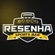 Logo do "Resenha Sports Bar" com ícones de esportes e fundo preto.