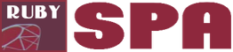 Logo with text "RUBY" next to a stylized gem and the word "ON RAILS" in bold red letters.