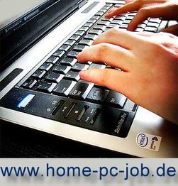 Hände tippen auf Laptop-Tastatur; unten steht "www.home-pc-job.de".