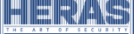 Blaues "HERAS"-Logo mit Streifen und dem Slogan "The Art of Security" darunter.