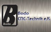 Logo mit großem "B" und Text: "Bodo CNC-Technik e.K." vor einem silbernen Hintergrund.