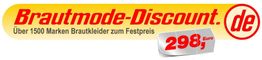 Banner mit Text: "Brautmode-Discount.de. Über 1500 Marken Brautkleider, 298 Euro".