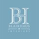 Logo with "BH Blairhaus Interiors" in white on a blue background.