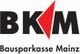 Logo der BKM Bausparkasse Mainz mit schwarzer Schrift und rotem Akzent im Buchstaben K.