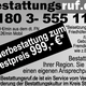 Bestattungsdienst-Werbung mit Feuerbestattung zum Festpreis und Service-Hotline.
