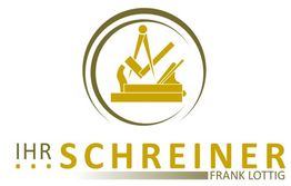 Logo mit gelbem Schreiner-Werkzeug und Text "Ihr Schreiner Frank Lottig".