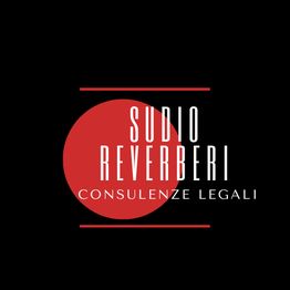 Logo "Studio Reverberi Consulenze Legali" con cerchio rosso su sfondo nero e linee rosse.