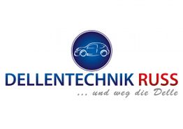 Logo mit Auto-Skizze, Text: "Dellentechnik Russ ... und weg die Delle".