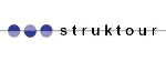 Logo mit drei blauen Punkten und dem Wort "struktour" in kleiner schwarzer Schrift.