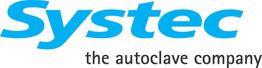 Logo von Systec, blaue Schrift mit Slogan "the autoclave company" in Schwarz darunter.