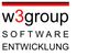 Logo der W3Group mit Text: "Software Entwicklung" und einem roten Streifen oben.