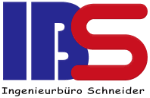 Logo mit blauem "IP" und rotem "S" für Ingenieurbüro Schneider.