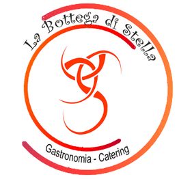 Logo "La Bottega di Stella", cerchio con nodo celtico rosso. Scritta: Gastronomia - Catering.