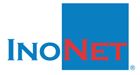 Logo mit blauem Quadrat und dem roten Schriftzug "InoNET".