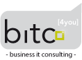 Logo mit Text "bitc [4you]" und Untertitel "- business it consulting -".