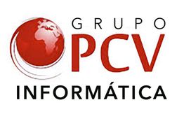 Logotipo de "Grupo PCV Informática" con un globo rojo al lado.