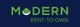 Logo with text "Modern Rent-To-Own" in green, featuring a chair inside the 'O' of "Modern".
