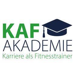 Logo der KAF Akademie mit Text "Karriere als Fitnesstrainer" und einem Absolventenhut.