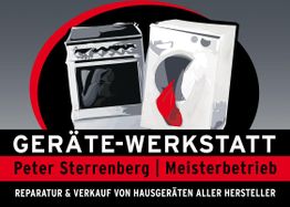 Zeichnung eines Ofens und einer Waschmaschine. Text: Geräte-Werkstatt, Peter Sterrenberg.