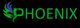 Grüner Text "PHOENIX" mit stilisiertem, mehrfarbigem Phönix-Vogel auf schwarzem Hintergrund.