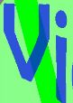 Texto 3D azul "Vi" sobre fundo verde claro.