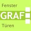 Logo mit grünem Hintergrund, Text: "Fenster GRAF Türen" in Weiß, ein stilisiertes Fenster rechts.