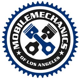 Mobile Mechanics logo with pistons in gear shape and text "Mobile Mechanics of Los Angeles."