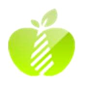 Ilustración de manzana verde con diseño de espiral blanca en el centro.