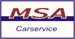Logo mit der Aufschrift "MSA Carservice" in roten und blauen Buchstaben auf weißem Hintergrund.