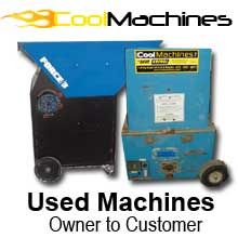 Used blue industrial machines with wheels and branding, labeled "Cool Machines."