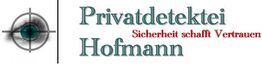 Zielscheibe links, Text rechts: "Privatdetektei Hofmann, Sicherheit schafft Vertrauen".