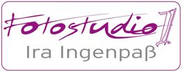 Logo mit Text: "fotostudio Ira Ingenpaß" in lila und grau auf einem weißen Hintergrund.
